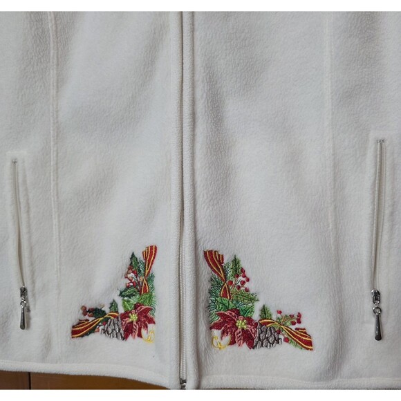 Karen Scott Holiday Embroidered Fleece Vest Size Large White Winter Christmas - Picture 2 of 8